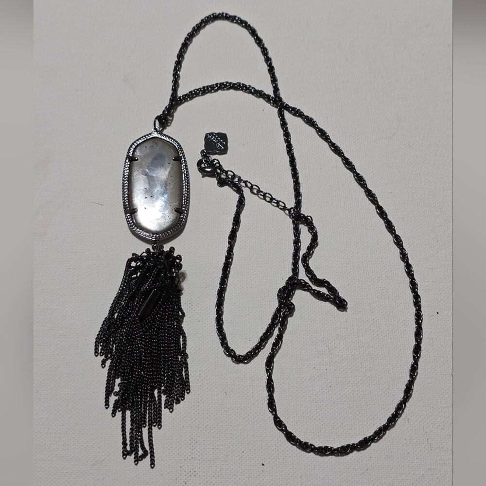 Kendra Scott Rose Gunmetal and Mirror Rock Rayne‎ long Tassel Necklace - Picture 6 of 9